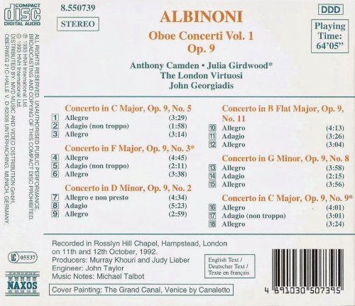 Anthony Camden, Julia Girdwood, The London Virtuosi, John Georgiadis - Albinoni: Oboe Concerti, Vol. 1 (1993) CD-Rip