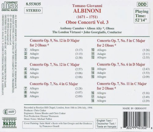 Anthony Camden, Alison Alty, The London Virtuosi, John Georgiadis - Albinoni: Oboe Concerti, Vol. 3 (1995) CD-Rip