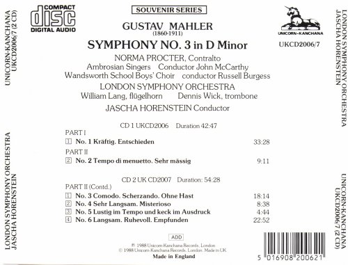 London Symphony Orchestra, Jascha Horenstein - Mahler: Symphony No.3 (1988)