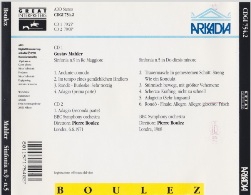 BBC Symphony Orchestra, Pierre Boulez - Mahler:Symphonien nr. 5 & 9 (1991)