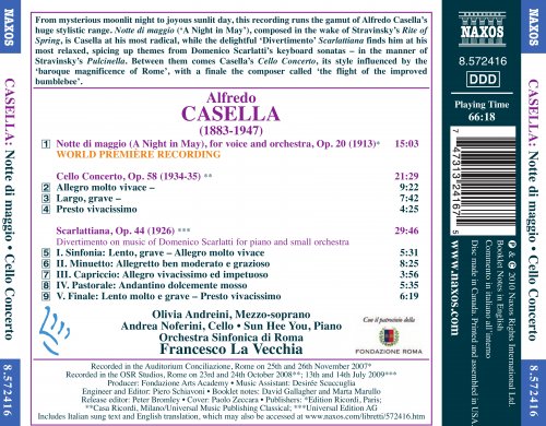 Francesco La Vecchia, Orchestra Sinfonica di Roma - Casella: Notte di maggio, Op. 20; Cello Concerto, Op. 58; Scarlattiana, Op. 44 (2010)