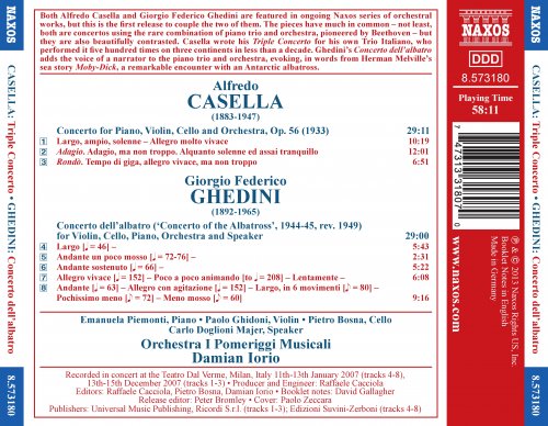 Damian Iorio, Orchestra I Pomeriggi Musicali - Casella: Triple Concerto, Op. 56 / Ghedini: Concerto dell'albatro (2013)