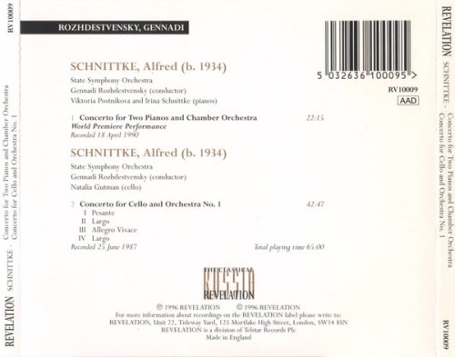 Irina Schnittke, Victoria Postnikova, Natalia Gutman, Gennady Rozhdestvensky - Schnittke: Concerto for 2 Pianos and Chamber Orchestra / Cello Concerto No.1 (1996)
