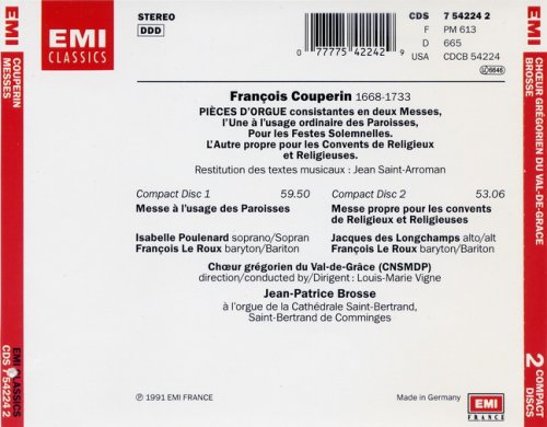 Jean-Patrice Brosse, Francois Le Roux, Choeur Gregorien du Val-du-Grace - Couperin: Masses. Messes, Orgue, Plain Chant, Motets (1992)