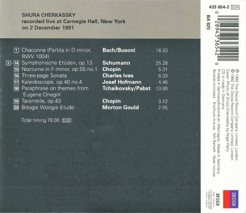 Shura Cherkassky - Piano Recital from Carnegie Hall (1992) CD-Rip