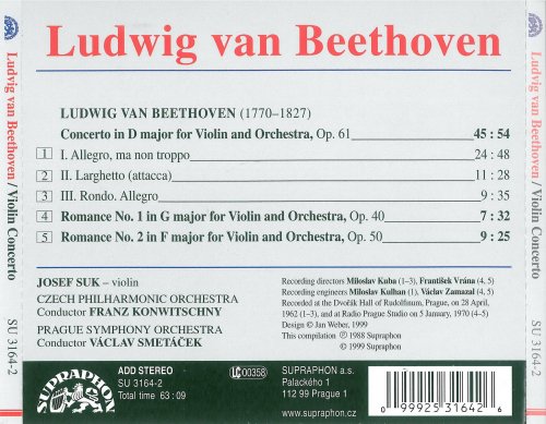 Josef Suk, Franz Konwitschny, Vaclav Smetacek - Beethoven: Violin Concerto, Violin Romances Nos.1 & 2 (1999)