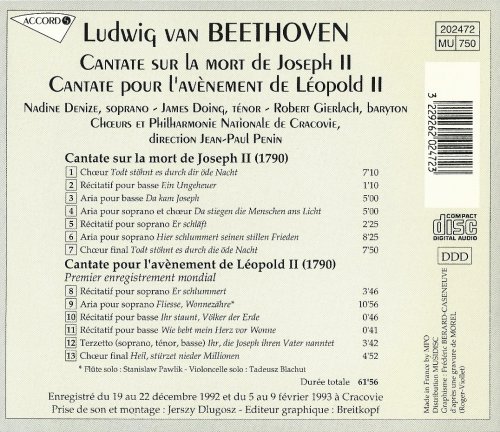 Cracow Philharmonic Orchestra, Jean-Paul Penin - Beethoven: Cantatas WoO 87 & 88 (1993) CD-Rip