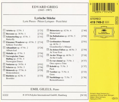 Emil Gilels - Grieg: Lyric Pieces (1974) CD-Rip