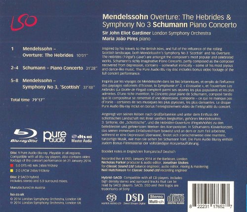 Maria João Pires, London Symphony Orchestra, John Eliot Gardiner - Mendelssohn: Symphony No. 3, Overture The Hebrides  / Schumann: Piano Concerto (2014) CD-Rip