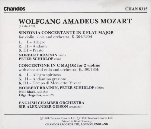 English Chamber Orchestra, Sir Alexander Gibson - Mozart: Sinfonia concertante K.361, Concertone K.190 (1984) CD-Rip