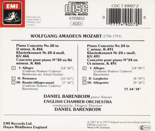 Daniel Barenboim, English Chamber Orchestra - Mozart: Piano Concertos Nos. 20 & 24 (1973) CD-Rip