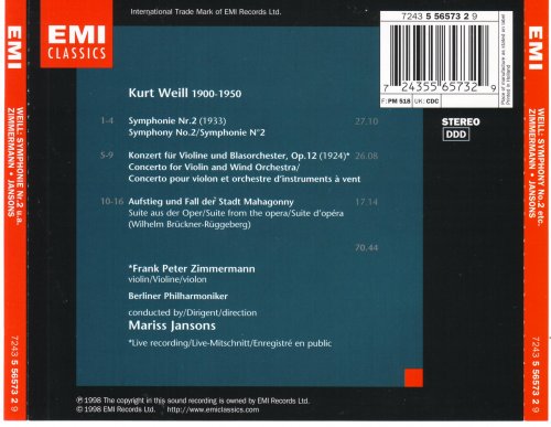 Frank Peter Zimmermann, Mariss Jansons - Weill: Symphony No. 2, Violin Concerto, Mahagonny-Suite (1998)