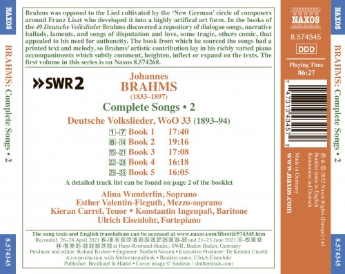 Alina Wunderlin, Esther Valentin-Fieguth, Kieran Carrel, Konstantin Ingenpaß, Ulrich Eisenlohr - Brahms: Complete Songs, Vol. 2 (2022) [Hi-Res]