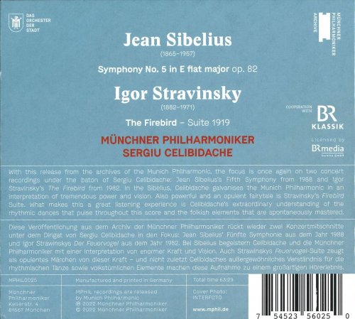 Münchner Philharmoniker & Sergiu Celibidache - Sibelius: Symphony No. 5 in E-Flat Major Op. 82 & Stravinsky: The Firebird (Suite) [Live] (2022) [Hi-Res]