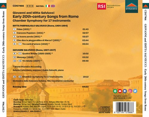 Tito Ceccherini, Orchestra della Svizzera Italiana, Guido Salvetti, Selena Colombera - Early 20th-Century Songs from Rome (2022) [Hi-Res]