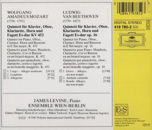 James Levine, Ensemble Wien-Berlin - Mozart, Beethoven: Quintette fur Klavier & Blaser (1987) CD-Rip