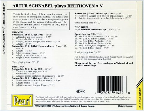 Artur Schnabel - Schnabel Plays Beethoven vol. 5 (1994) [3CD]