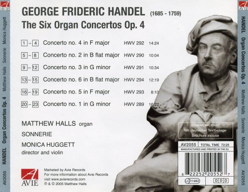 Matthew Halls, Sonnerie, Monica Huggett - Handel: Organ Concertos, Op. 4 Nos. 1-6 (2006) CD-Rip