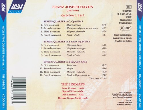 The Lindsays - Haydn: String Quartets Op. 64 Nos. 1, 2 & 3 (2001)