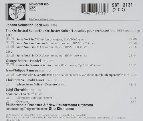 Philharmonia Orchestra, Otto Klemperer - Bach: Orchestral Suites, Handel: Concerto Grosso, Rameau (1999)