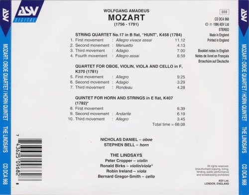 The Lindsays - Mozart: Oboe Quartet, Horn Quintet & String Quartet 'The Hunt' (1996)