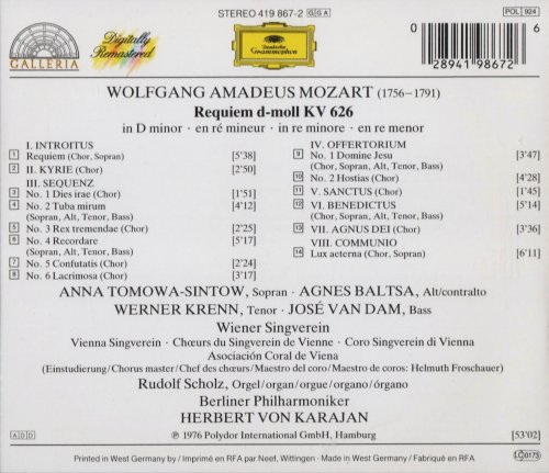 Berliner Philharmoniker, Herbert von Karajan - Mozart: Requiem in D minor, KV 626 (1988) CD-Rip