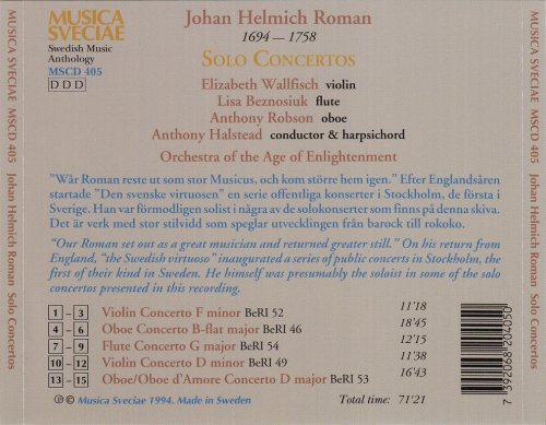 Elizabeth Wallfisch, Lisa Beznosiuk, Anthony Robson, Lisa Beznosiuk - Johan Helmich Roman: Solo Concertos (1995) CD-Rip