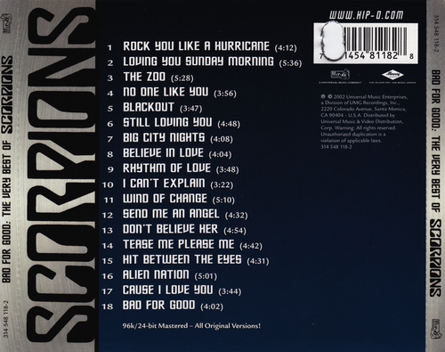 Scorpions - Bad For Good: The Very Best Of Scorpions (2002) CD-Rip