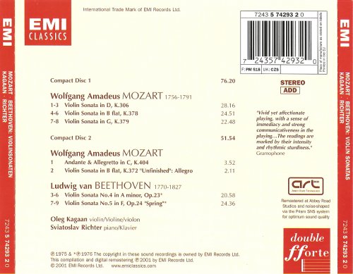 Oleg Kagan, Sviatoslav Richter - Mozart, Beethoven: Violin Sonatas (2001) CD-Rip