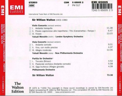 Yehudi Menuhin, Sir William Walton - Walton: Violin & Viola concertos, Partita (1994) CD-Rip