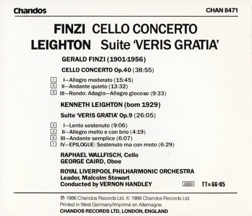 Raphael Wallfisch, George Caird, Vernon Handley - Finzi: Cello Concerto / Leighton: Suite 'Veris Gratia' (1986) CD-Rip