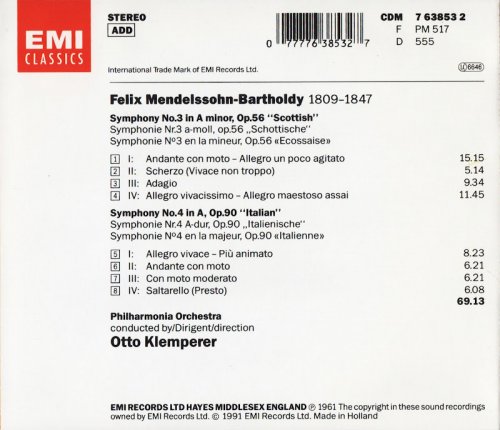 Otto Klemperer - Mendelssohn - Symphonies Nos. 3 & 4 (1991)