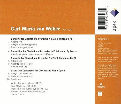 Walter Boeykens, Paul Meyer, François-René Duchable, James Conlon - Weber: Clarinet Concertos, Grand Duo Concertant, Concertino (2001) CD-Rip
