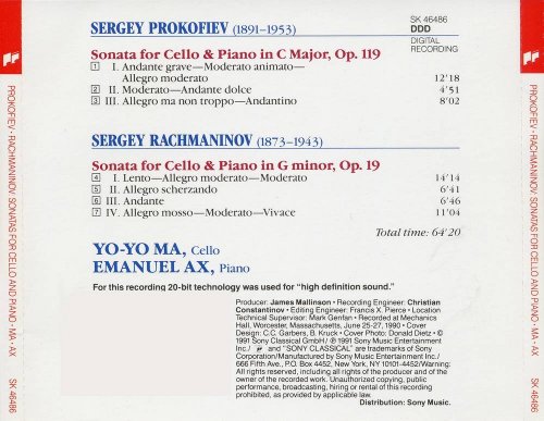 Emanuel AX, Yo-Yo Ma - Rachmaninov, Prokofiev: Cello Sonatas (1991) CD-Rip