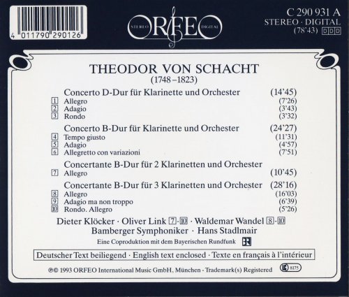 Dieter Klöcker, Bamberger Symphoniker, Hans Stadlmair - Schacht: Clarinet Concertos (1993) CD-Rip