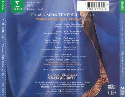 Sophie Marin-Degor, Maryseult Wieczorek, Artur Stefanowicz, William Christie - Monteverdi: Vespro della Beata Vergine (1997)