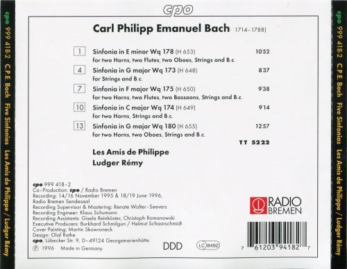 Les Amis de Philippe, Ludger Remy - C.P.E.Bach: Symphonies Wq 173, 174, 175, 178, 180 (1996)