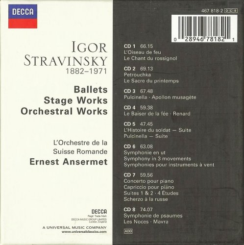 Orchestre de la Suisse Romande, Ernest Ansermet - Stravinsky: Ballets, Stage Works, Orchestral Works (8CD) (2000) CD-Rip