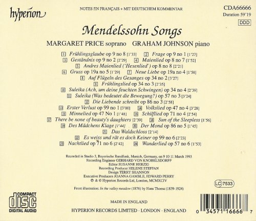 Margaret Price, Graham Johnson - Mendelssohn: Songs (1993) CD-Rip