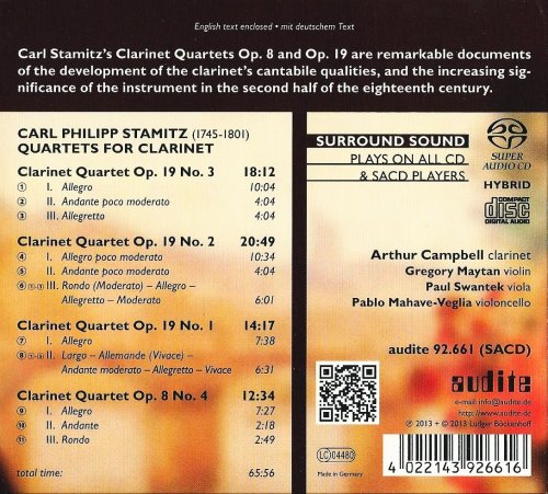 Arthur Campbell, Gregory Maytan, Paul Swantek, Pablo Mahave-Veglia - Stamitz: Quartets for Clarinet (2013) CD-Rip