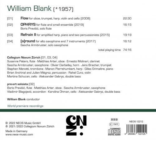 Collegium Novum Zürich - William Blank: Flow, Ophrys, Refrain II & (A)round (2023)