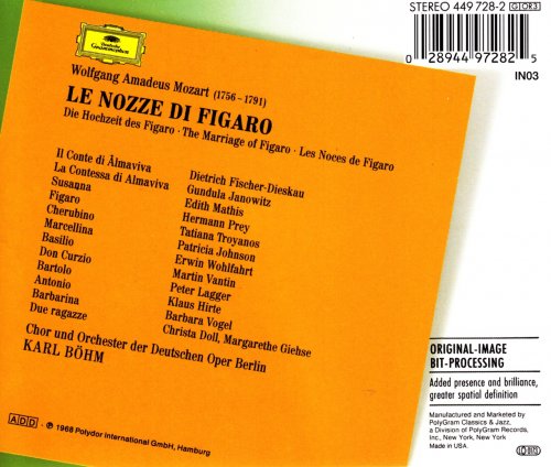 Hermann Prey, Edith Mathis, Gundula Janowitz, Dietrich Fischer-Dieskau, Karl Bohm - Mozart: Le nozze di Figaro (1997)