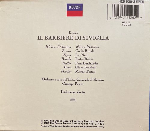 Leo Nucci, Cecilia Bartoli, William Matteuzzi, Enrico Fissore, Giuseppe Patane - Rossini: Il barbiere di Siviglia (1989)