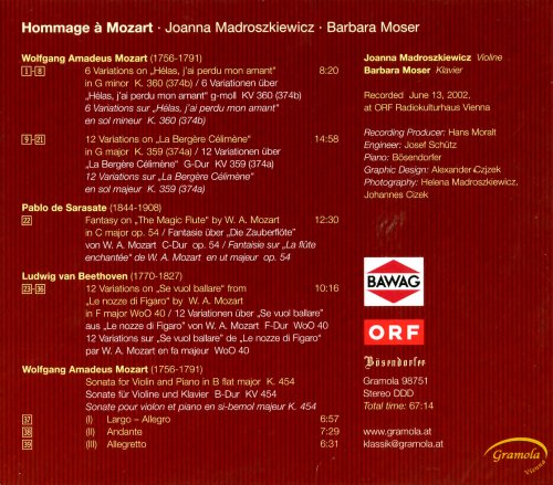 Joanna Madroszkiewicz, Barbara Moser - Hommage à Mozart (Wolfgang Amadeus Mozart - Pablo de Sarasate - Ludwig van Beethoven) (2002)