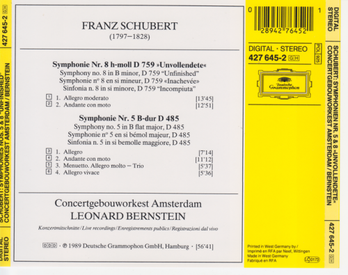 Leonard Bernstein - Schubert: Symphonies 5 & 8 (1989)