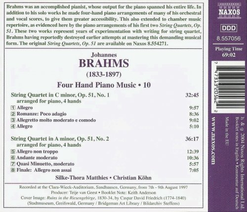 Silke-Thora Matthies, Christian Köhn - Brahms: Four Hand Piano Music Vol. 10 – String Quartets op. 51 (2004) CD-Rip