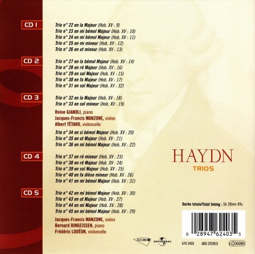 Reine Gianoli, Bernard Ringeissen, Jacques-Francis Manzone, Albert Tetard, Frédéric Lodéon - Haydn: Trios (2004) [5CD Box Set]