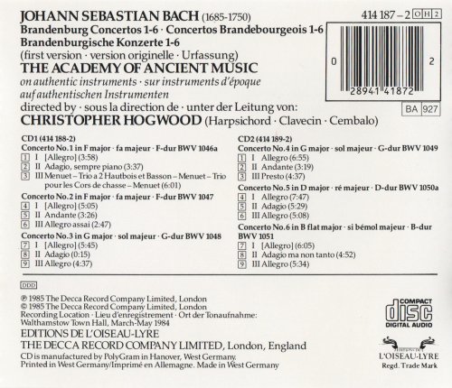 The Academy Of Ancient Music, Christopher Hogwood - Bach: Brandenburg Concertos (1985)