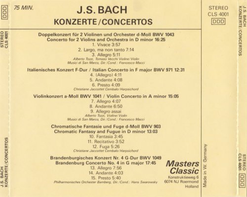 Alberto Tozzi, Tomasco Vecchi, Musici Di San Marco - Bach - Concertos (1988)