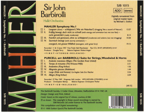 Halle Orchestra, Sir John Barbirolli - Mahler: Symphony No. 1 / Purcell: Suite for Strings, Woodwind and Horns (1999)